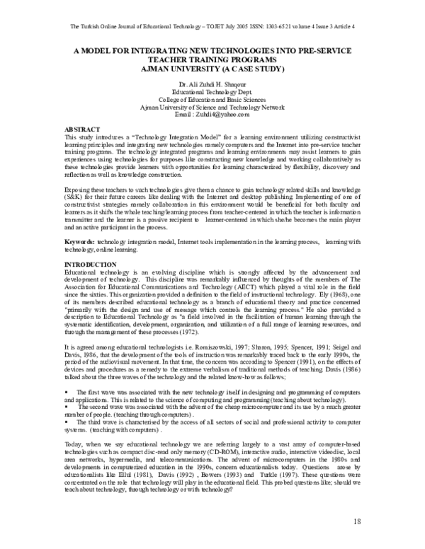 (PDF) A Model for Integrating New Technologies Into Pre-Service Teacher ...
