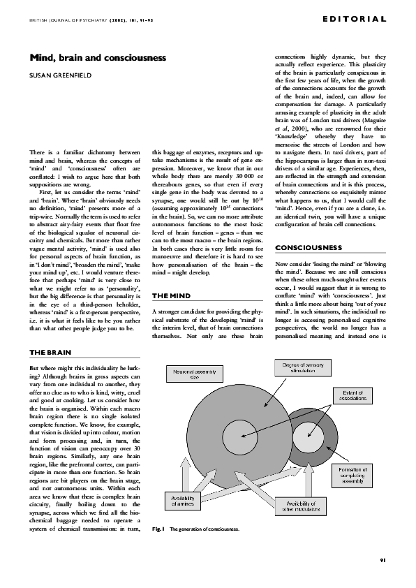 (PDF) Mind, Brain and Consciousness