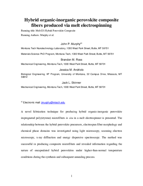 (PDF) Hybrid organic–inorganic perovskite composite fibers produced via ...