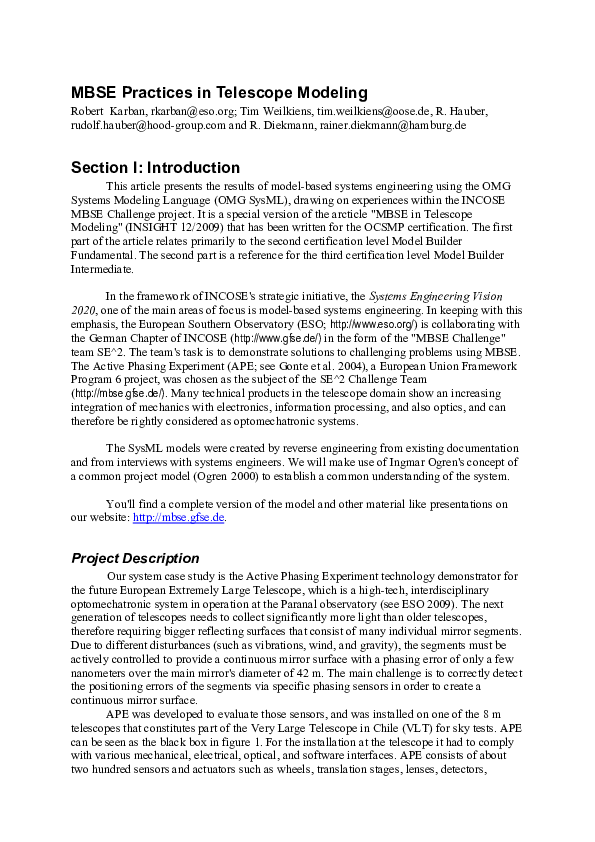 (PDF) Section II : MBSE in Telescope Modeling for OCSMP Model Builder ...