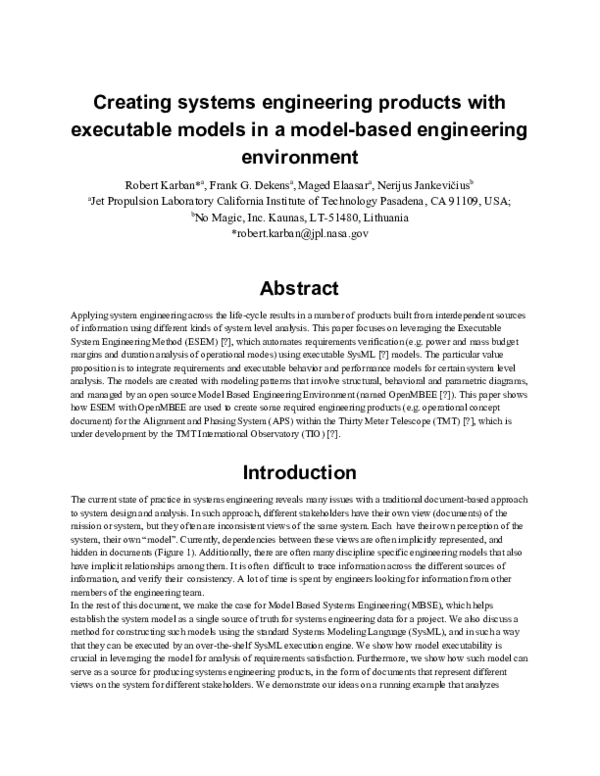 (PDF) Creating system engineering products with executable models in a ...