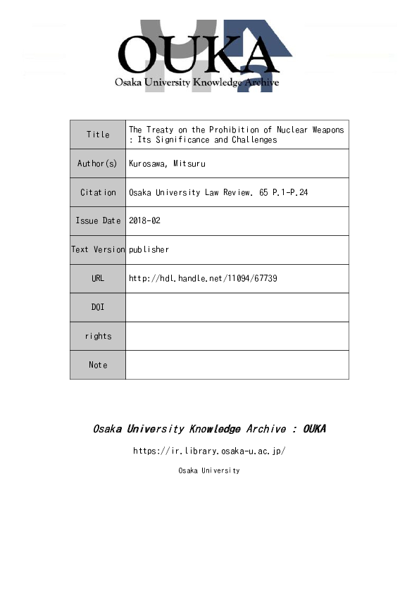 (PDF) The Treaty on the Prohibition of Nuclear Weapons : Its ...