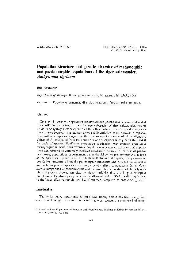 (PDF) Population structure and genetic diversity of metamorphic and ...