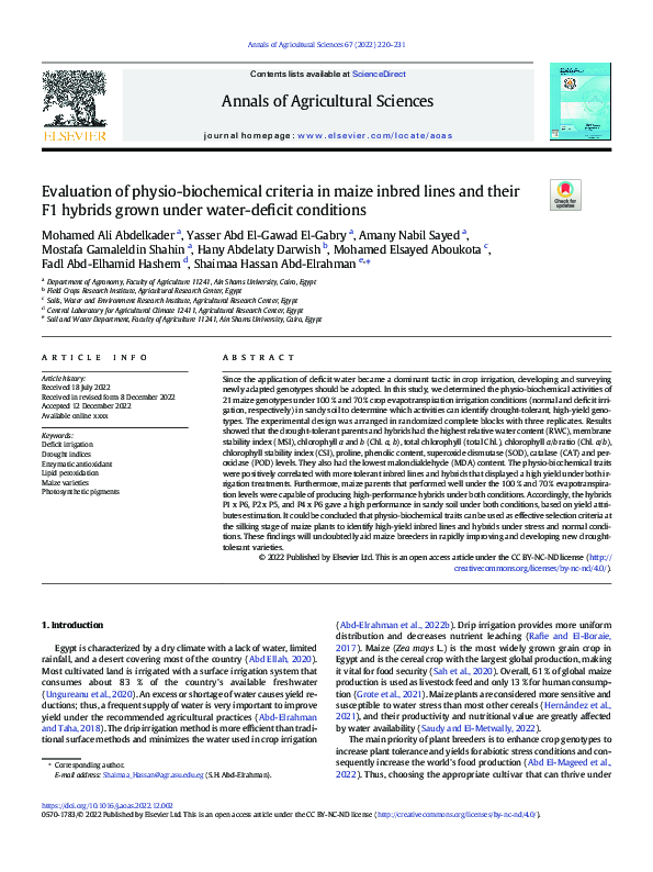 (PDF) Evaluation of physio-biochemical criteria in maize inbred lines ...