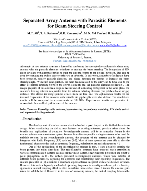 (PDF) Separated Array Antenna with Parasitic Elements for Beam Steering ...