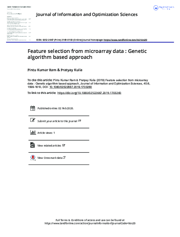 (PDF) Feature selection from microarray data : Genetic algorithm based ...