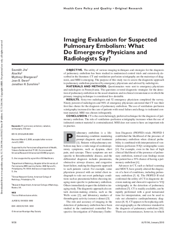 (PDF) Imaging Evaluation for Suspected Pulmonary Embolism: What Do ...