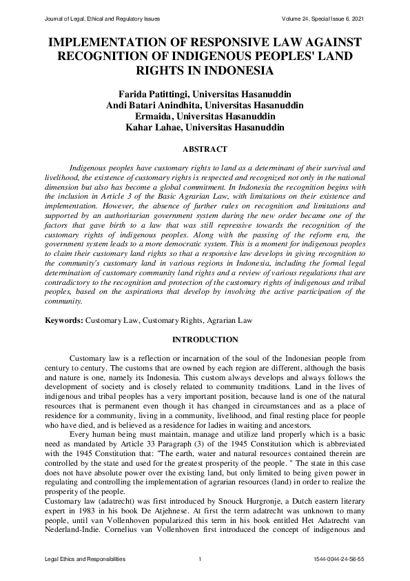 (PDF) Implementation of Responsive Law Against Recognition of