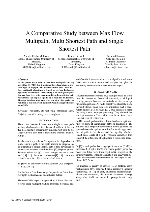 (PDF) A Comparative Study Between Max Flow Multipath, Multi Shortest ...