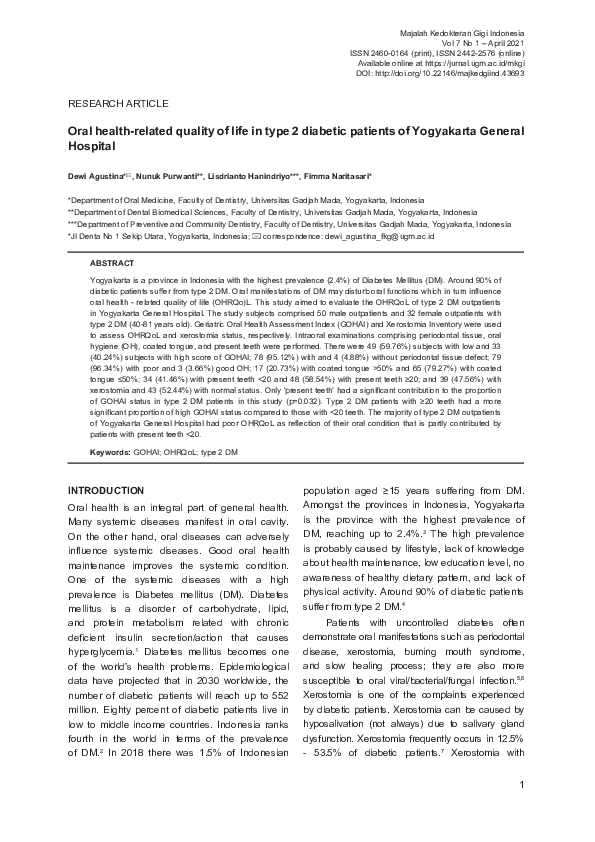 (PDF) Oral health-related quality of life in type 2 diabetic patients ...