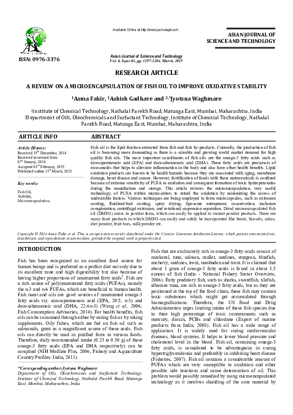 (PDF) A Review on a Microencapsulation of Fish Oil to Improve Oxidative ...