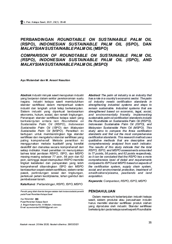 (PDF) Perbandingan Roundtable On Sustainable Palm Oil (RSPO ...