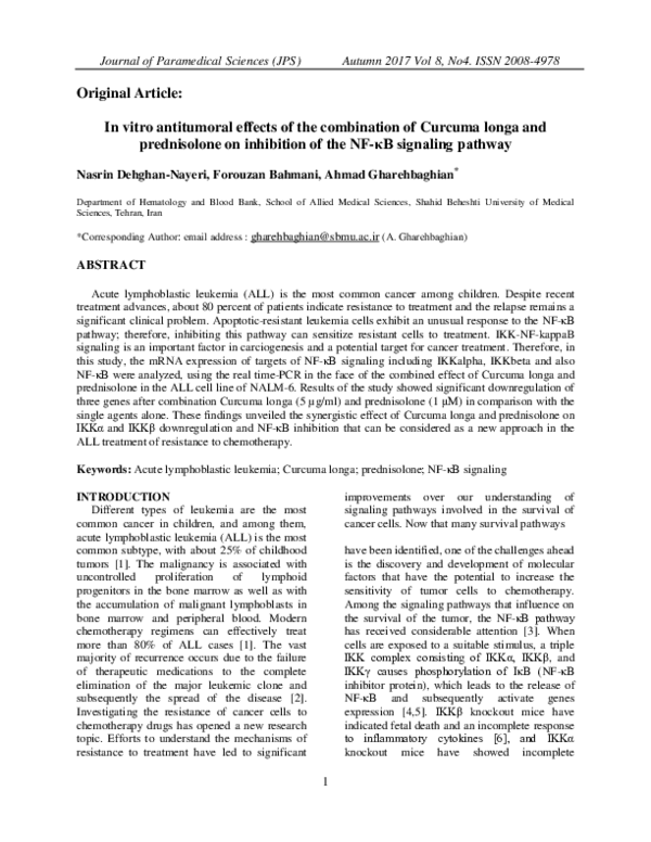 (PDF) In vitro antitumoral effects of the combination of Curcuma longa ...