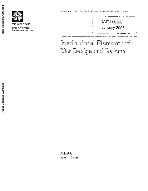 (PDF) Institutional Elements of Tax Design and Reform