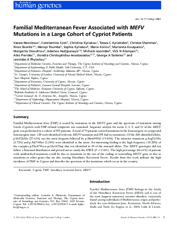 (PDF) Familial Mediterranean Fever Associated With Type 1 Diabetes