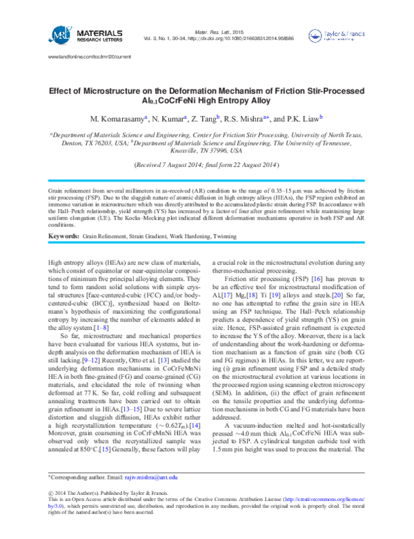 (PDF) Effect of Microstructure on the Deformation Mechanism of Friction ...