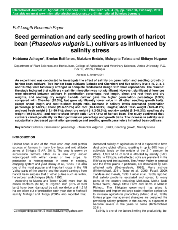 (PDF) Seed germination and early seedling growth of haricot bean ...