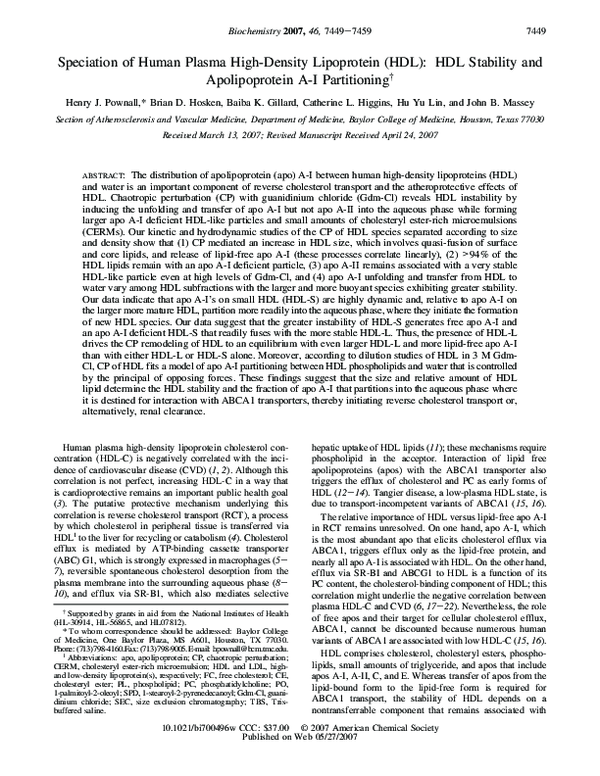 (PDF) Speciation of Human Plasma High-Density Lipoprotein (HDL): HDL ...