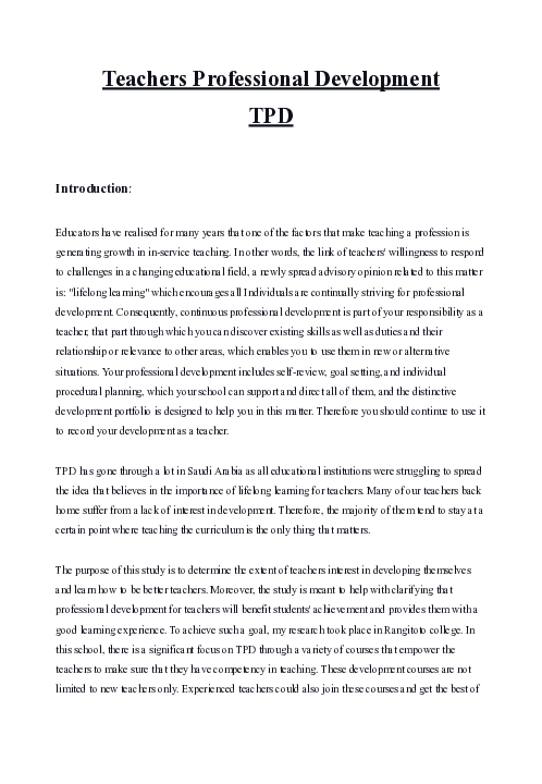 (PDF) Teachers Professional Development TPD_ A study of the TPD impact ...