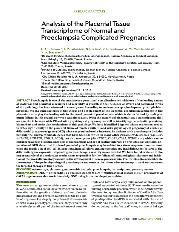 (PDF) Analysis of the Placental Tissue Transcriptome of Normal and ...