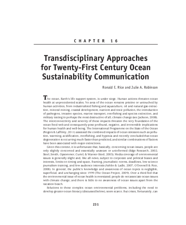 (PDF) Transdisciplinary Approaches for Twenty-First Century Ocean ...