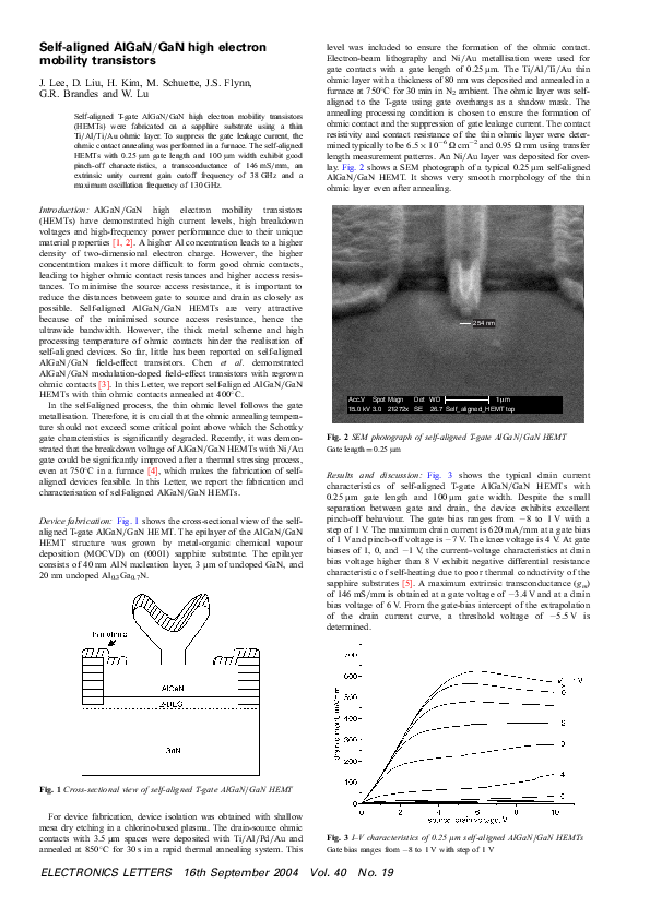 (PDF) Self-aligned AlGaN∕GaN high electron mobility transistors ...