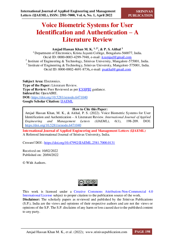 (PDF) Voice Biometric Systems for User Identification and