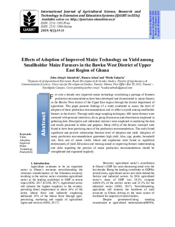 (PDF) Effects of adoption of improved maize technology on yield among ...