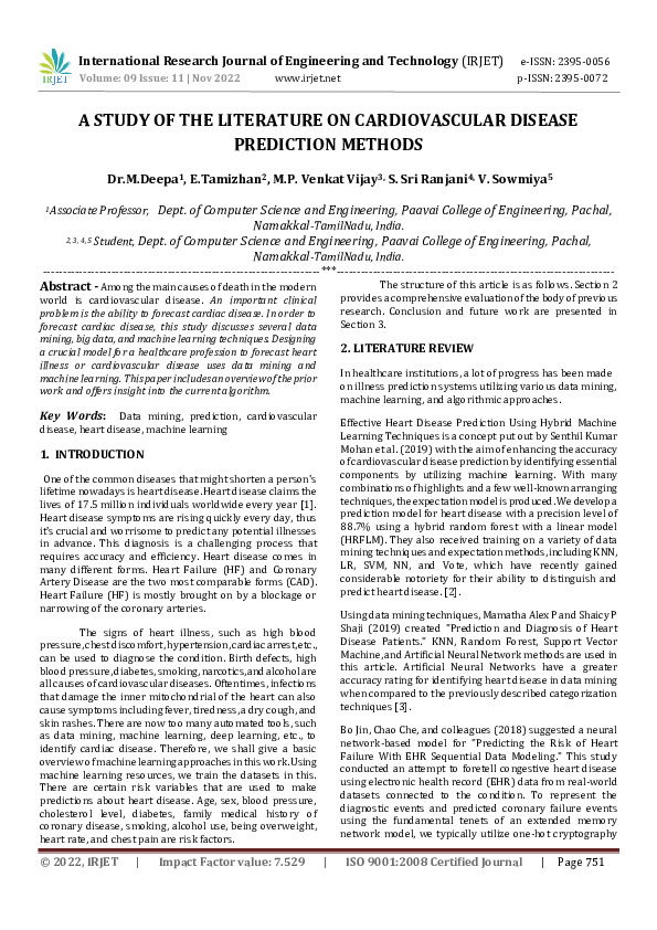 (PDF) A STUDY OF THE LITERATURE ON CARDIOVASCULAR DISEASE PREDICTION ...