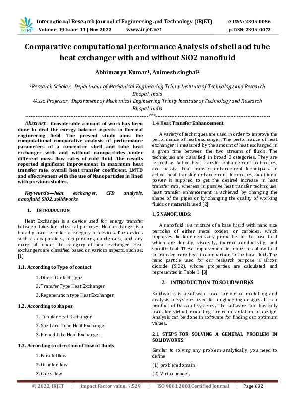(PDF) Comparative computational performance Analysis of shell and tube ...