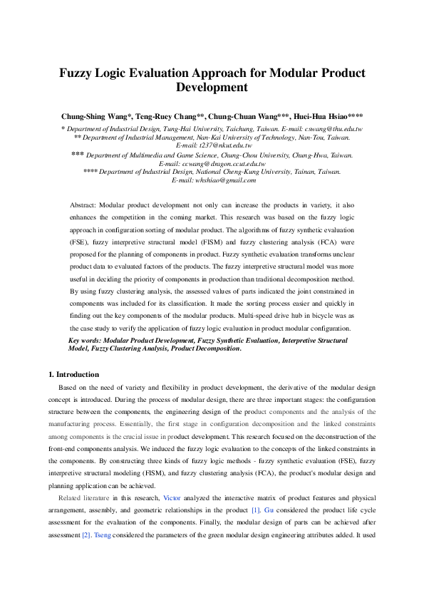 (PDF) Fuzzy Logic Evaluation Approach for Modular Product Development