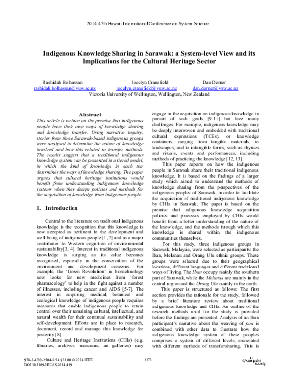 (PDF) Indigenous Knowledge Sharing in Sarawak: A System-Level View and ...