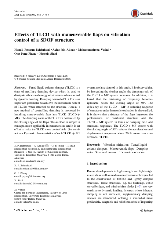 (PDF) Effects of TLCD with maneuverable flaps on vibration control of a ...