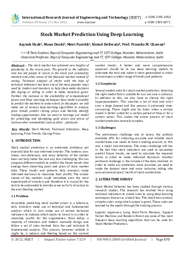 (PDF) Stock Market Prediction Using Deep Learning