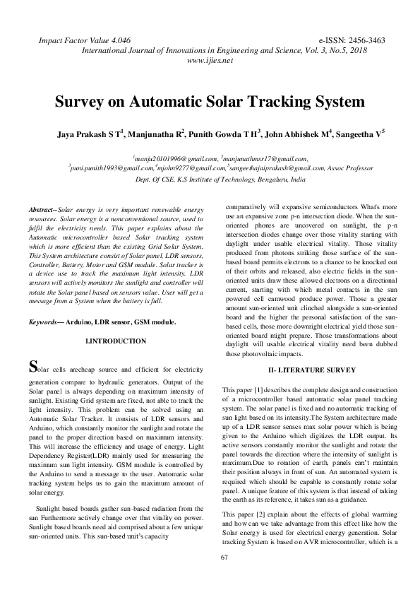 (PDF) Survey on Automatic Solar Tracking System