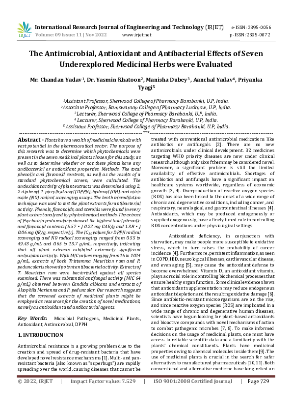 (PDF) The Antimicrobial, Antioxidant and Antibacterial Effects of Seven ...