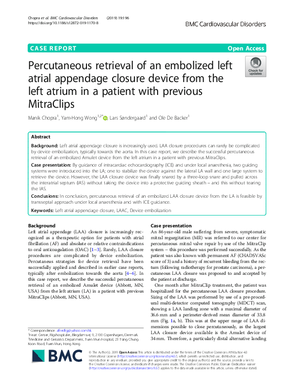 (PDF) Percutaneous retrieval of an embolized left atrial appendage ...