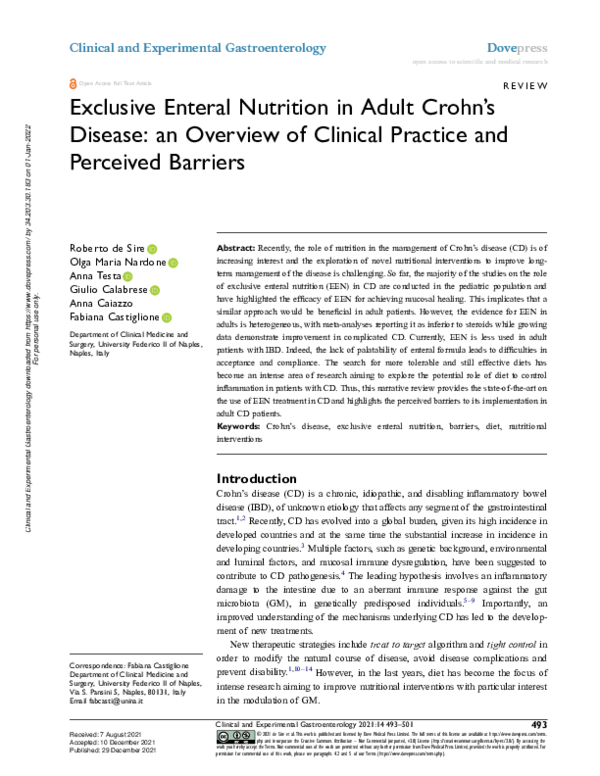(PDF) Exclusive Enteral Nutrition in Adult Crohn’s Disease an Overview