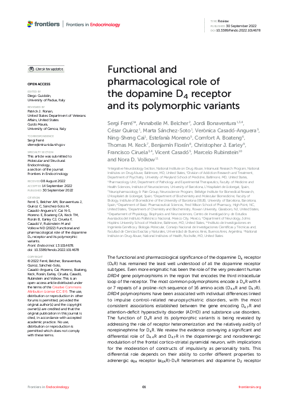 (PDF) Functional and pharmacological role of the dopamine D4 receptor ...
