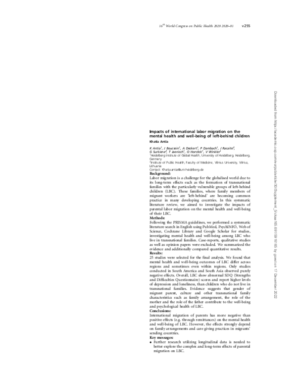 (PDF) Impacts of international labor migration on the mental health and ...