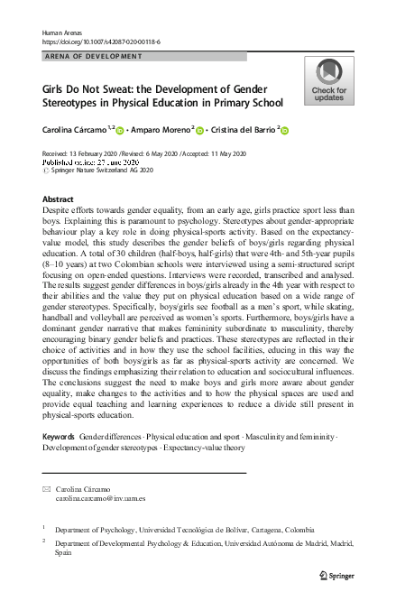 (PDF) Girls Do Not Sweat: the Development of Gender Stereotypes in ...