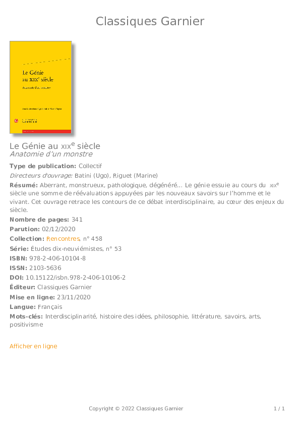 Le Génie au xixe siècle . Anatomie d’un monstre