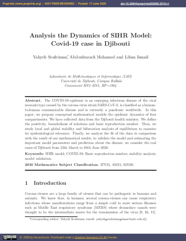 (PDF) Analysis the Dynamics of SIHR Model: Covid-19 Case in Djibouti
