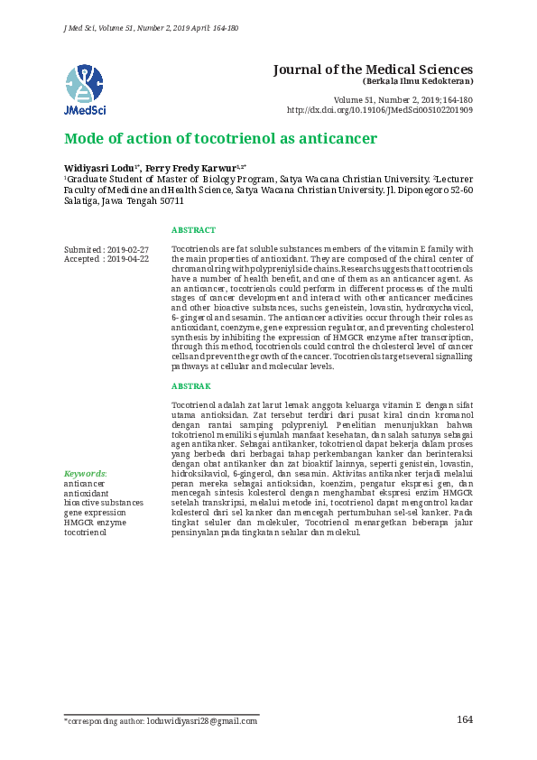 (PDF) Mode of action of tocotrienol as anticancer
