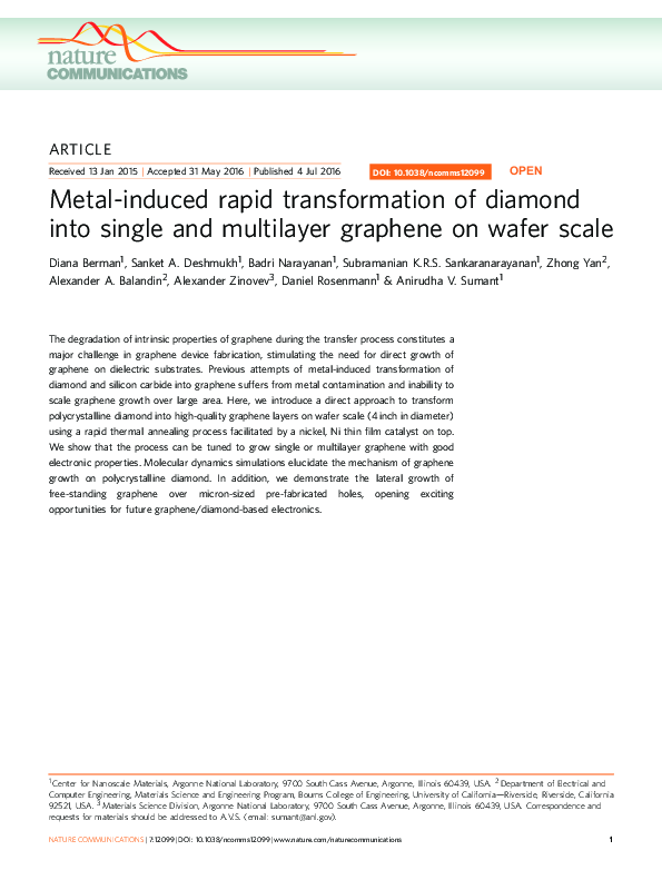 (PDF) Metal-induced rapid transformation of diamond into single and ...