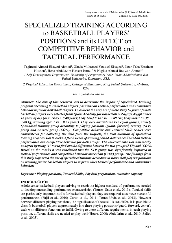 (PDF) SPECIALIZED TRAINING ACCORDING to BASKETBALL PLAYERS' POSITIONS ...