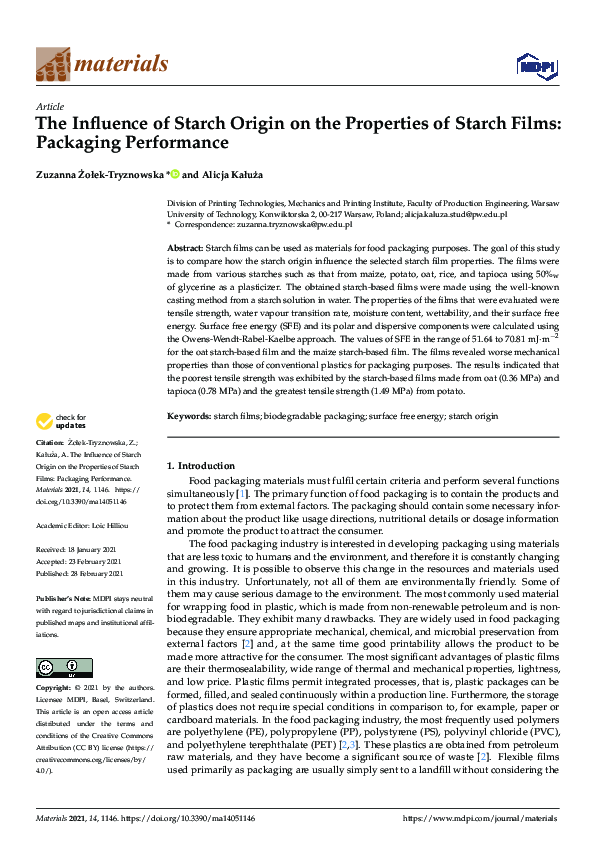 (PDF) The Influence of Starch Origin on the Properties of Starch Films ...