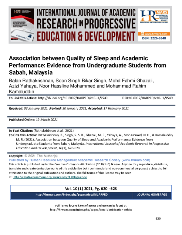 (PDF) Association between Quality of Sleep and Academic Performance ...