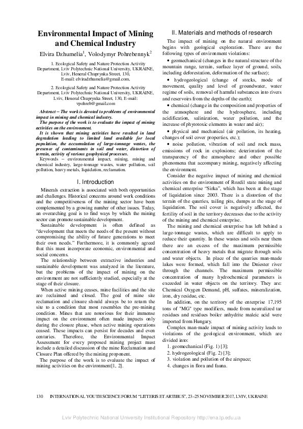 (PDF) Environmental impact of mining and chemical industry