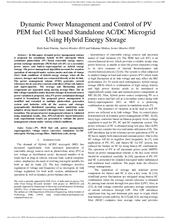 (PDF) Dynamic Power Management and Control of a PV PEM Fuel-Cell-Based ...